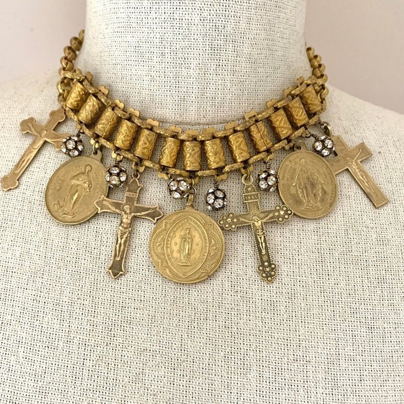 Gold Virgin Mary Medals and Crosses Necklace
